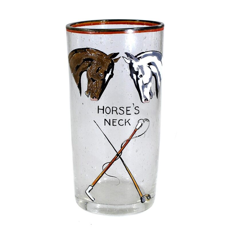 1st of 2. Colorless bubbled glass beaker with enamel painting, Horse's Neck