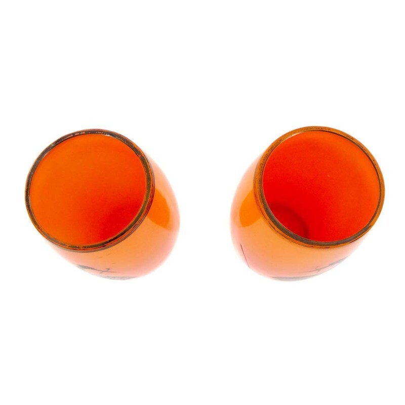 Pair of Art Nouveau vases, tango-colored glass with silver painting around 1910