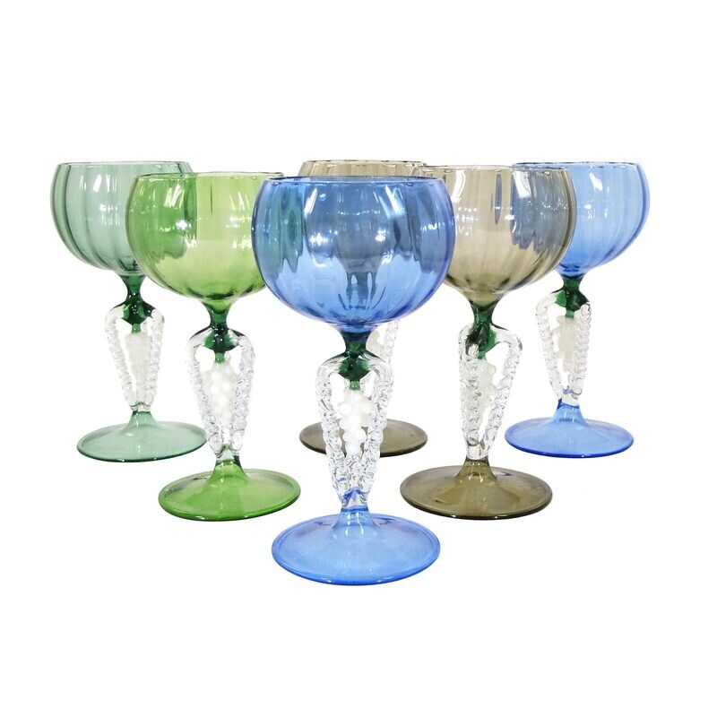 6 Madeira glasses with plastic grapes, Lauscha, 1930s
