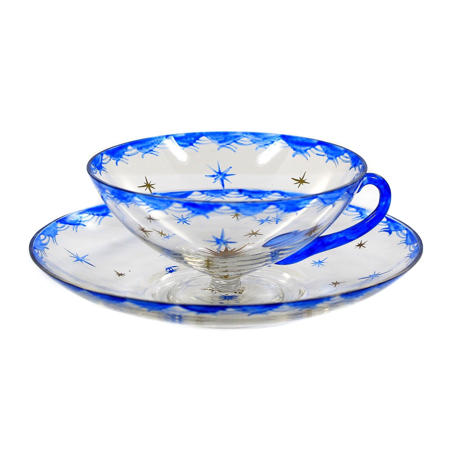 1st of 2. Ice cream bowl with saucer and transparent painting, Seyfried Munich