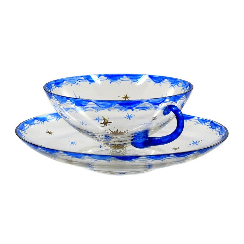 1st of 2. Ice cream bowl with saucer and transparent painting, Seyfried Munich