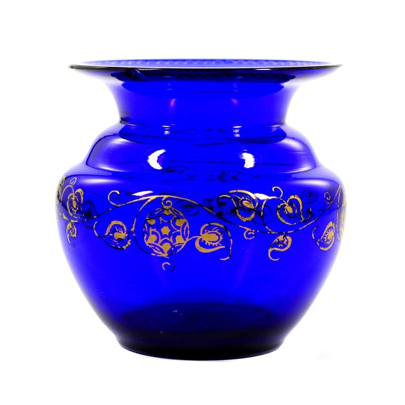 Small vase made of cobalt blue glass, Max Fischabch, OKA Munich around 1920