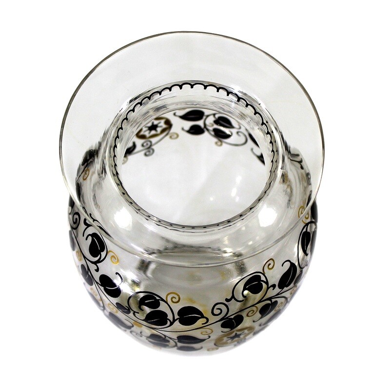 Clear glass vase with enamel painting, signed OKA Munich, Max Fischbach