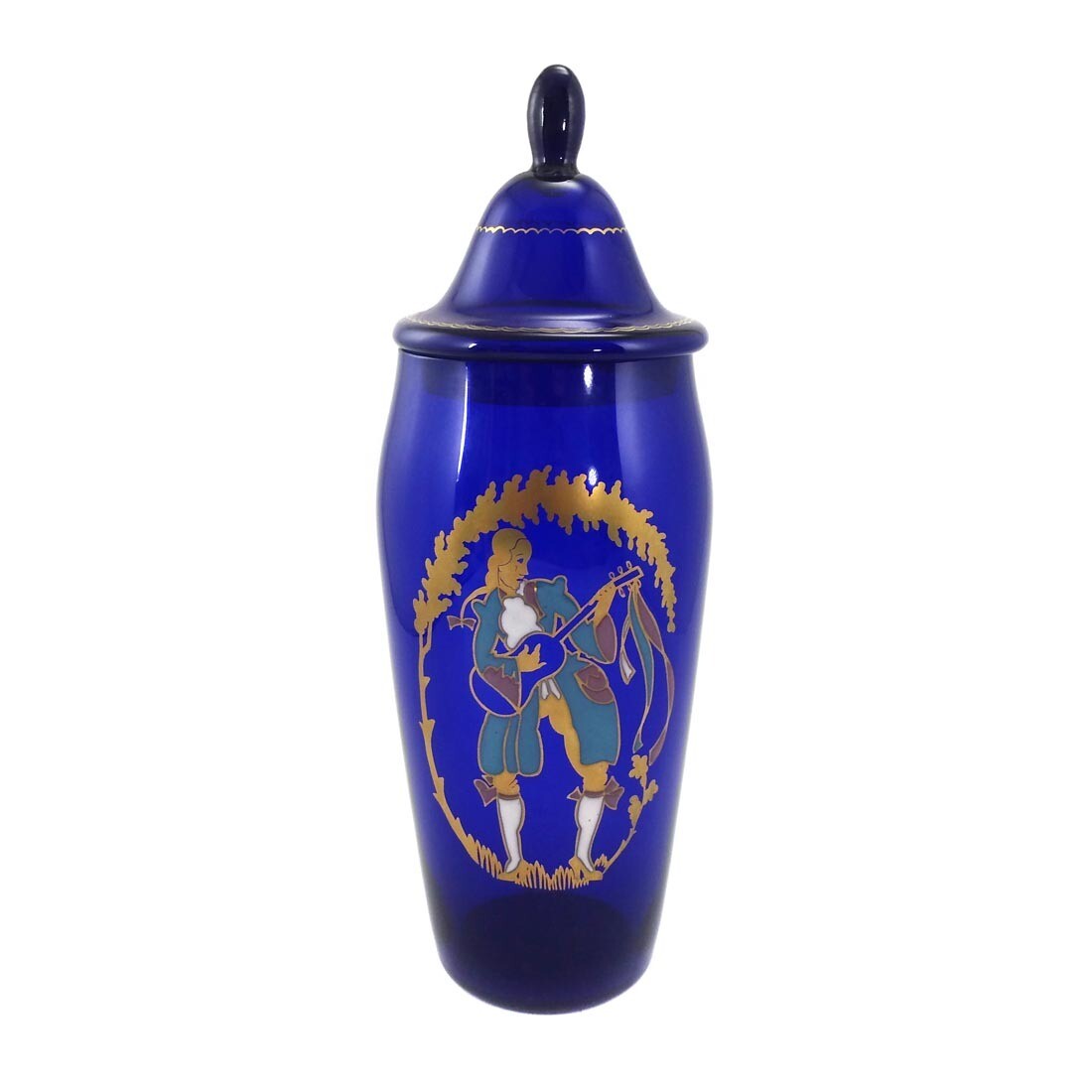 Blue lidded vase with musicians, Echinger &amp; Kleiber in Zwiesel
