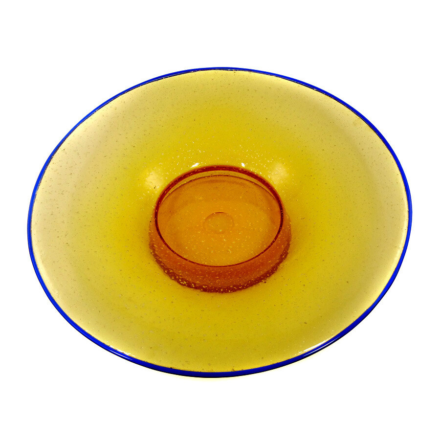 Gr. Bowl with honey-colored background, silver crumbs &amp; blue rim, Zwiesel technical school