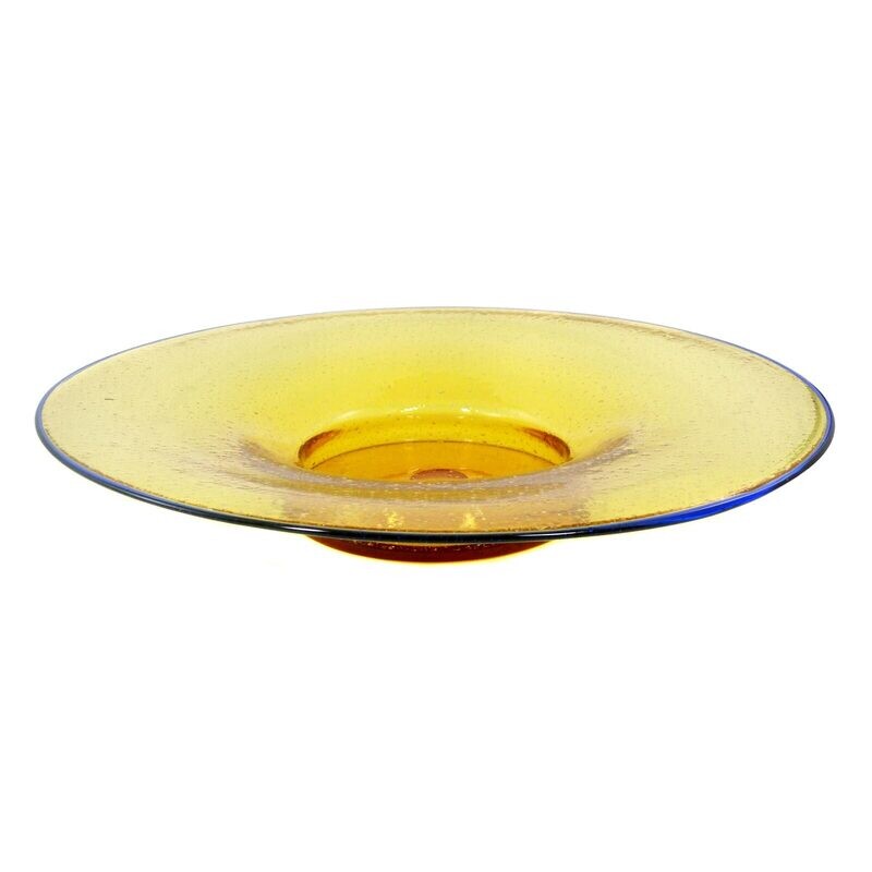 Large bowl with amber-colored background, silver crumbs &amp; blue rim, Zwiesel