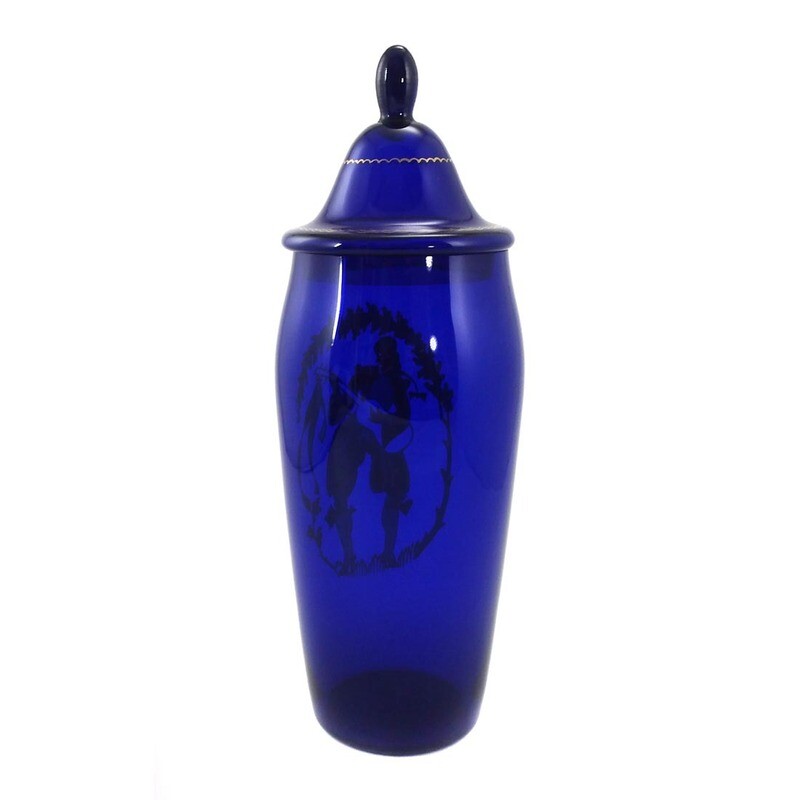 Blue lidded vase with musicians, Echinger &amp; Kleiber in Zwiesel