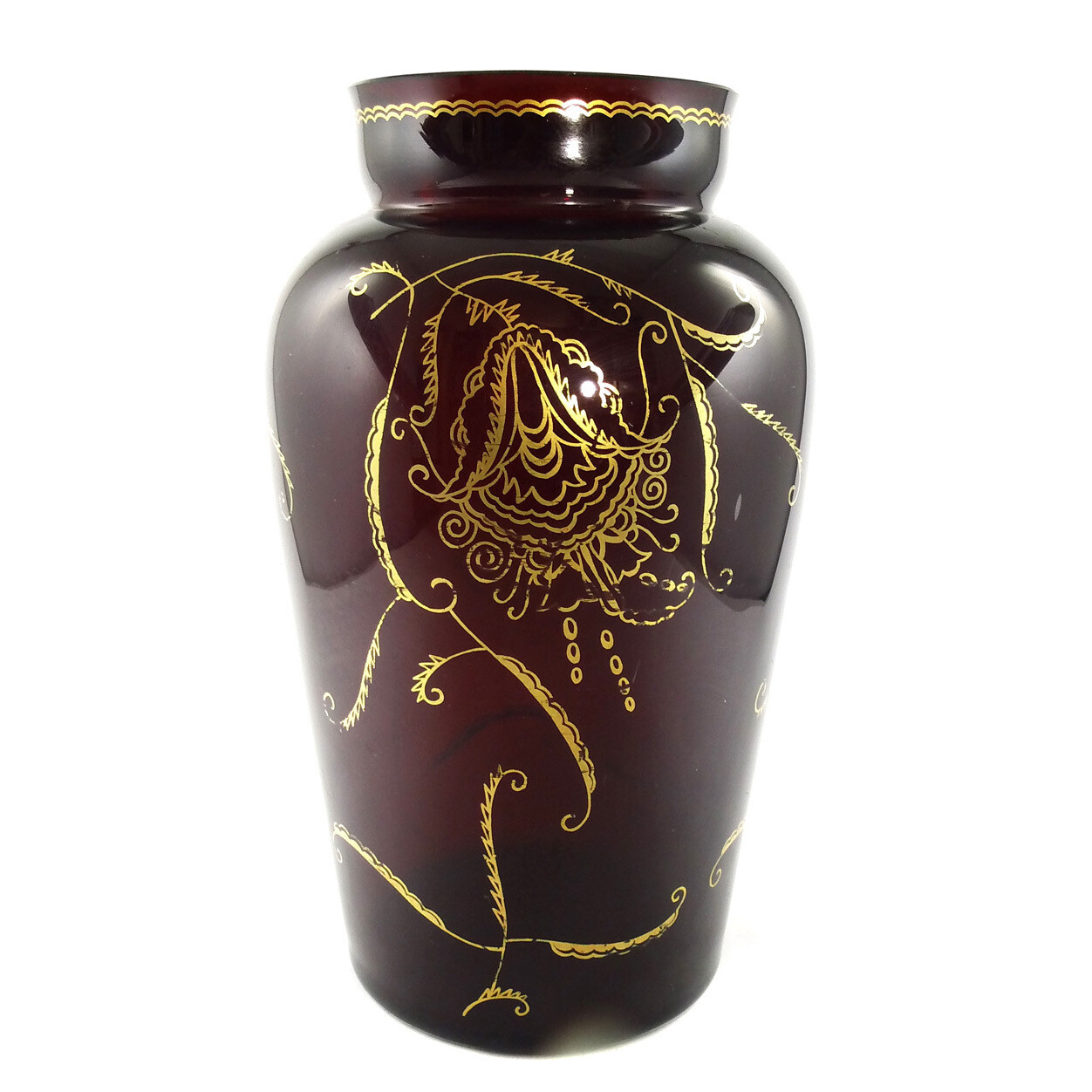 Gr. Vase made of ruby red glass with gold painting, Bernhardine Bayerl around 1921