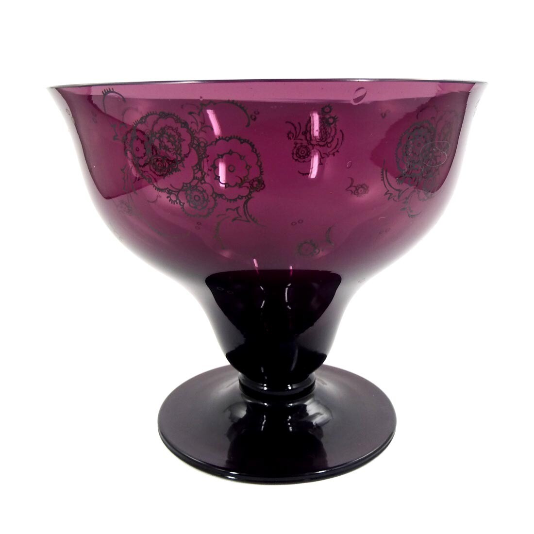 Large footed bowl with silver painting, Zwiesel technical school around 1920, signed.