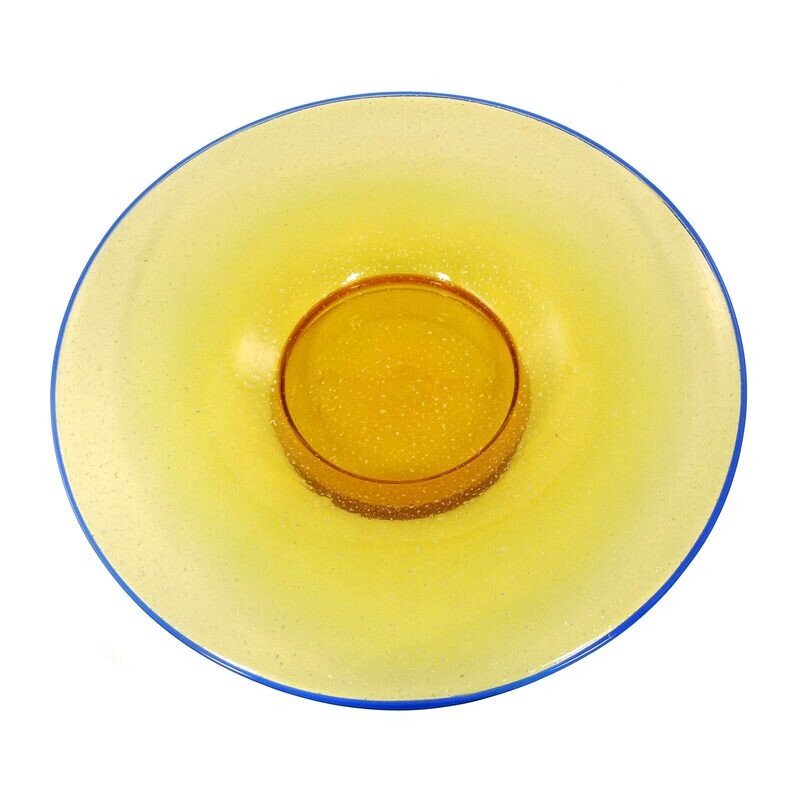 Large bowl with amber-colored background, silver crumbs &amp; blue rim, Zwiesel