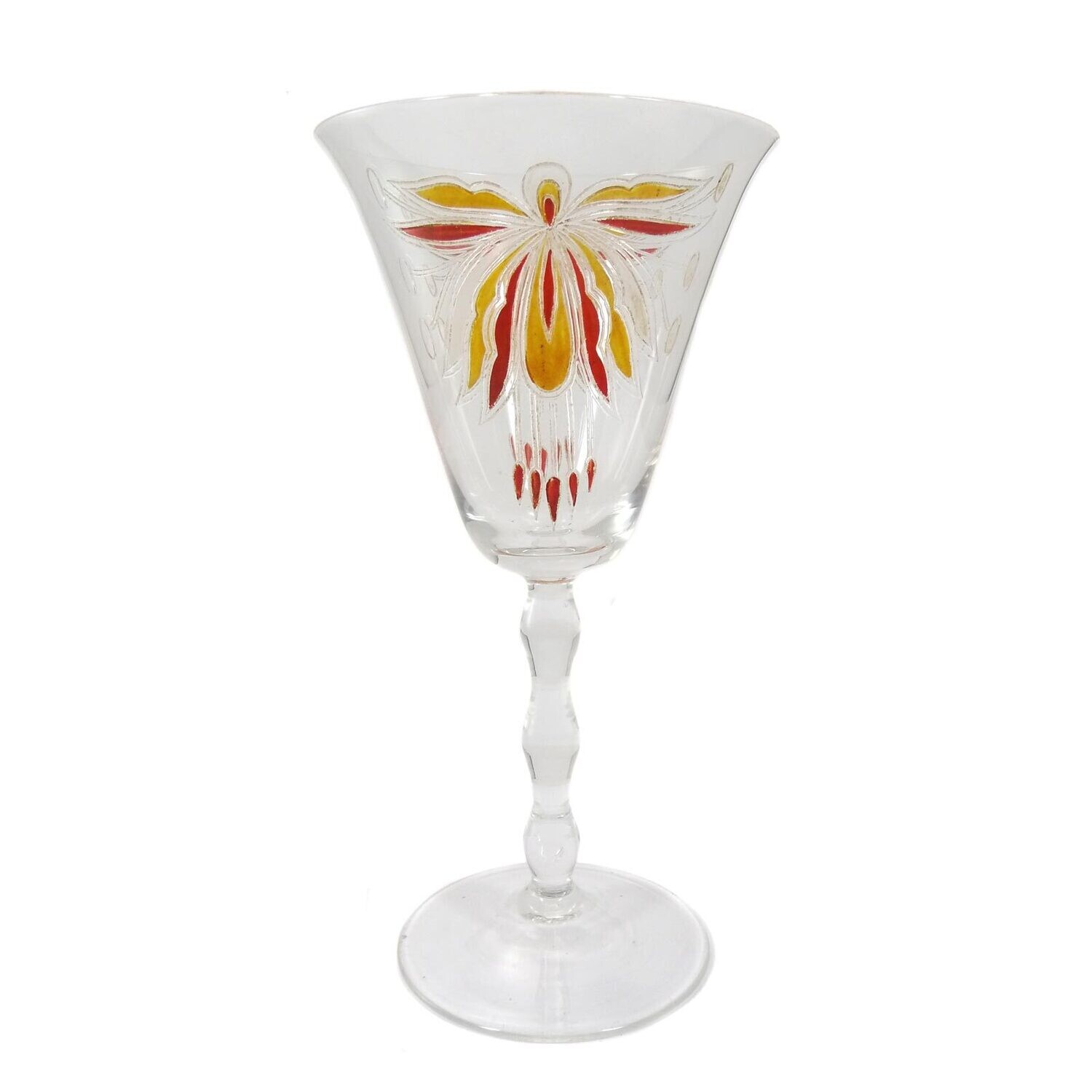 Stem glass with stylized plant decoration &amp; transparent enamel, Zwiesel Technical School