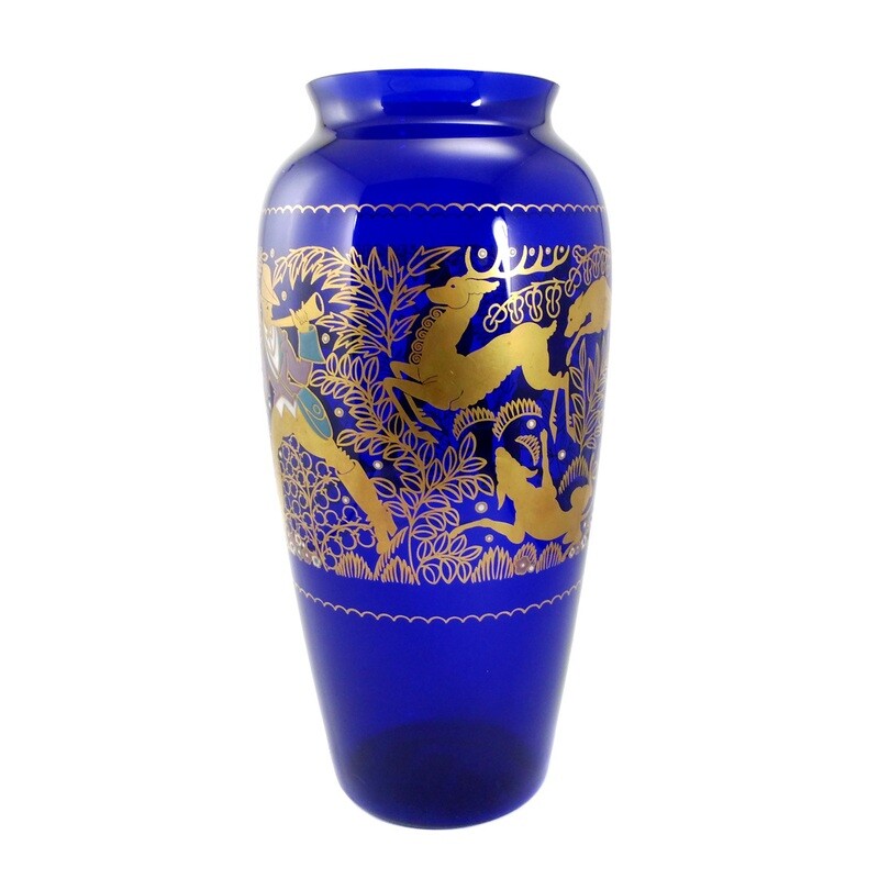 Large vase with hunters, Echinger &amp; Kleiber, Zwiesel around 1920