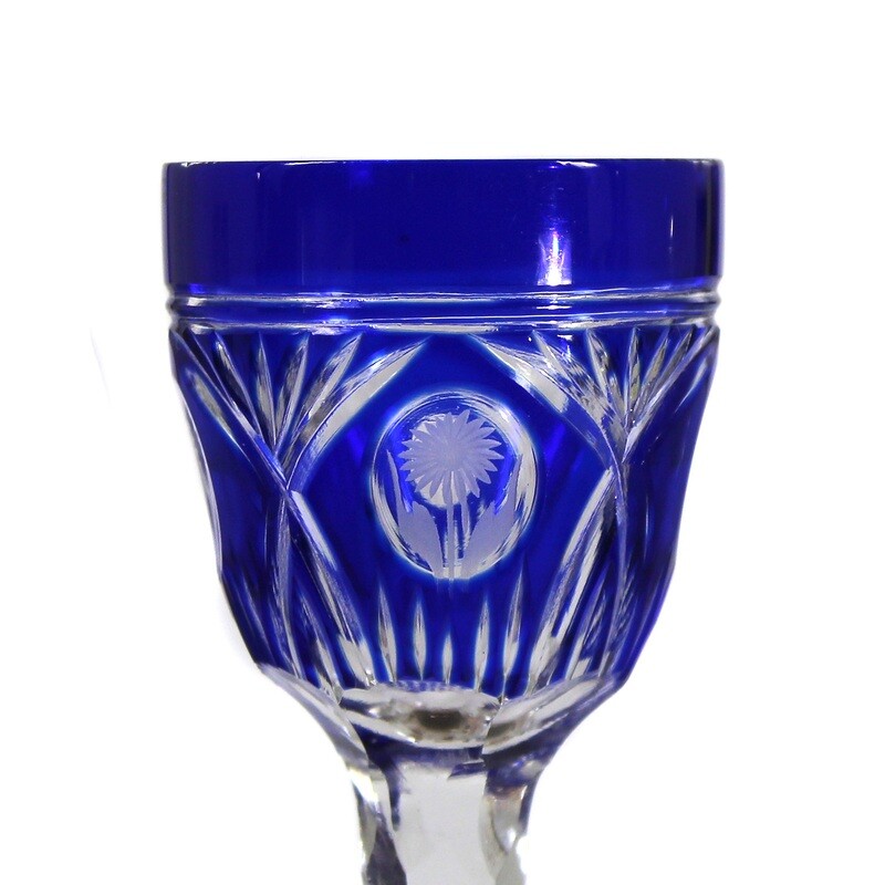 Liqueur glass / stem glass with cobalt blue overlay, Jean Beck, by Poschinger