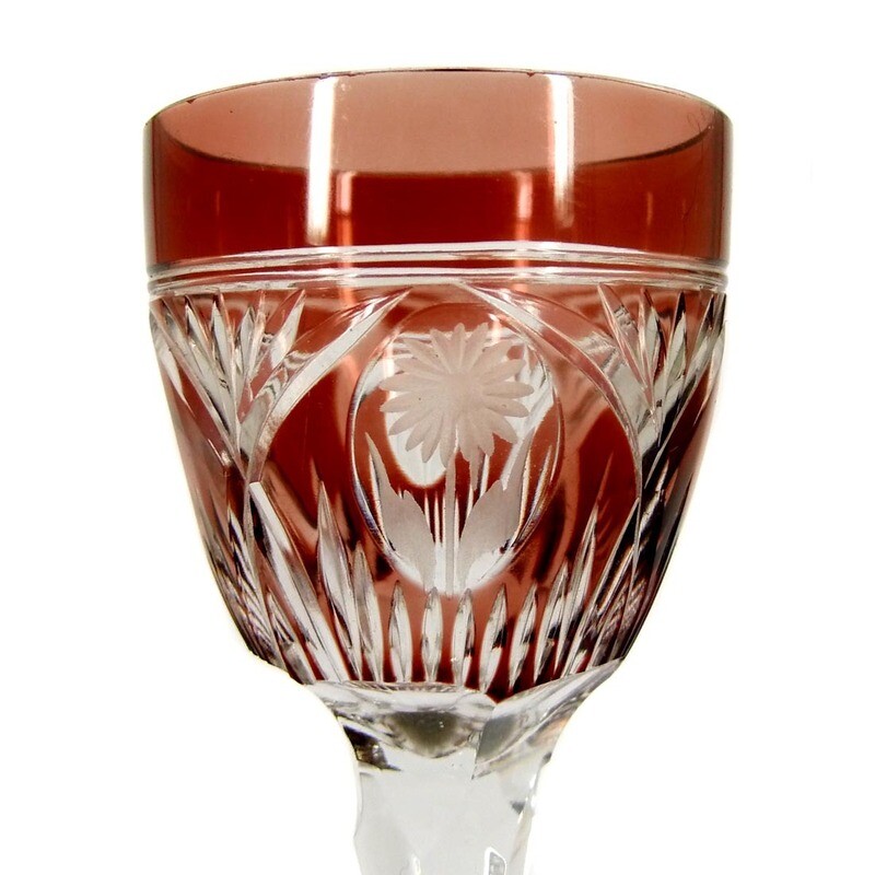 Liqueur glass / stem glass with topaz-colored overlay, Jean Beck, by Poschinger