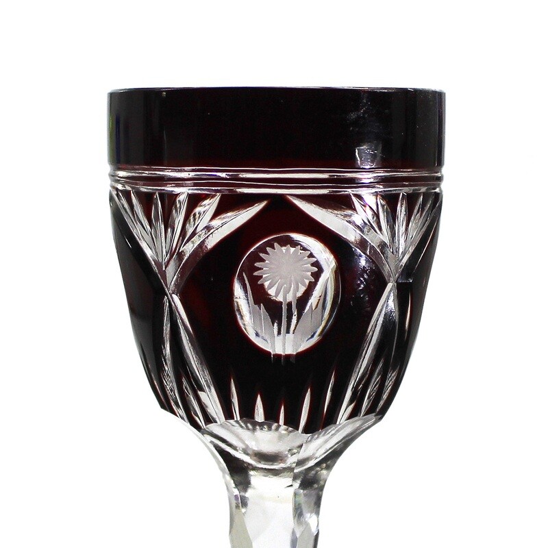 Liqueur glass / stem glass with copper ruby overlay, Jean Beck, by Poschinger