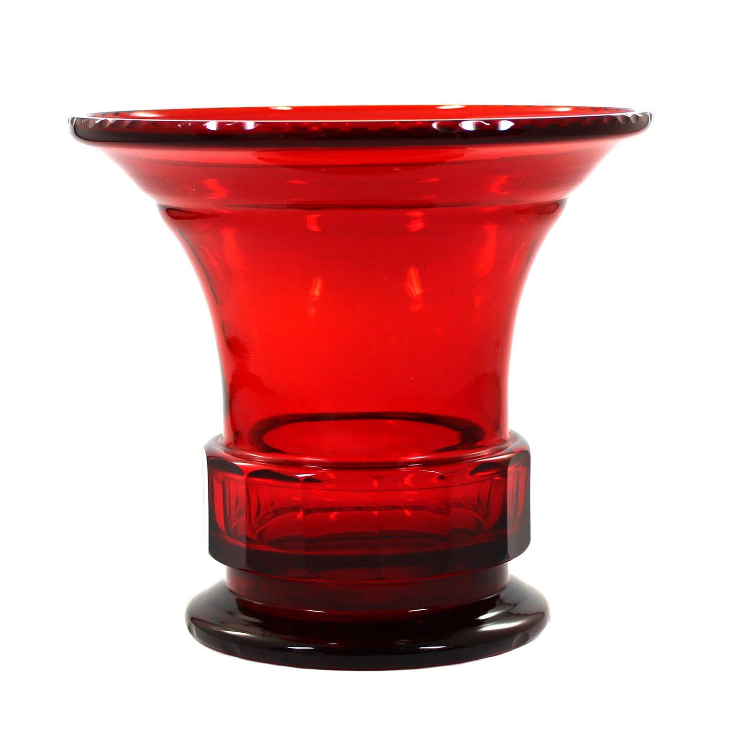 Vase made of transparent red glass with facet cut, Jean Beck Munich