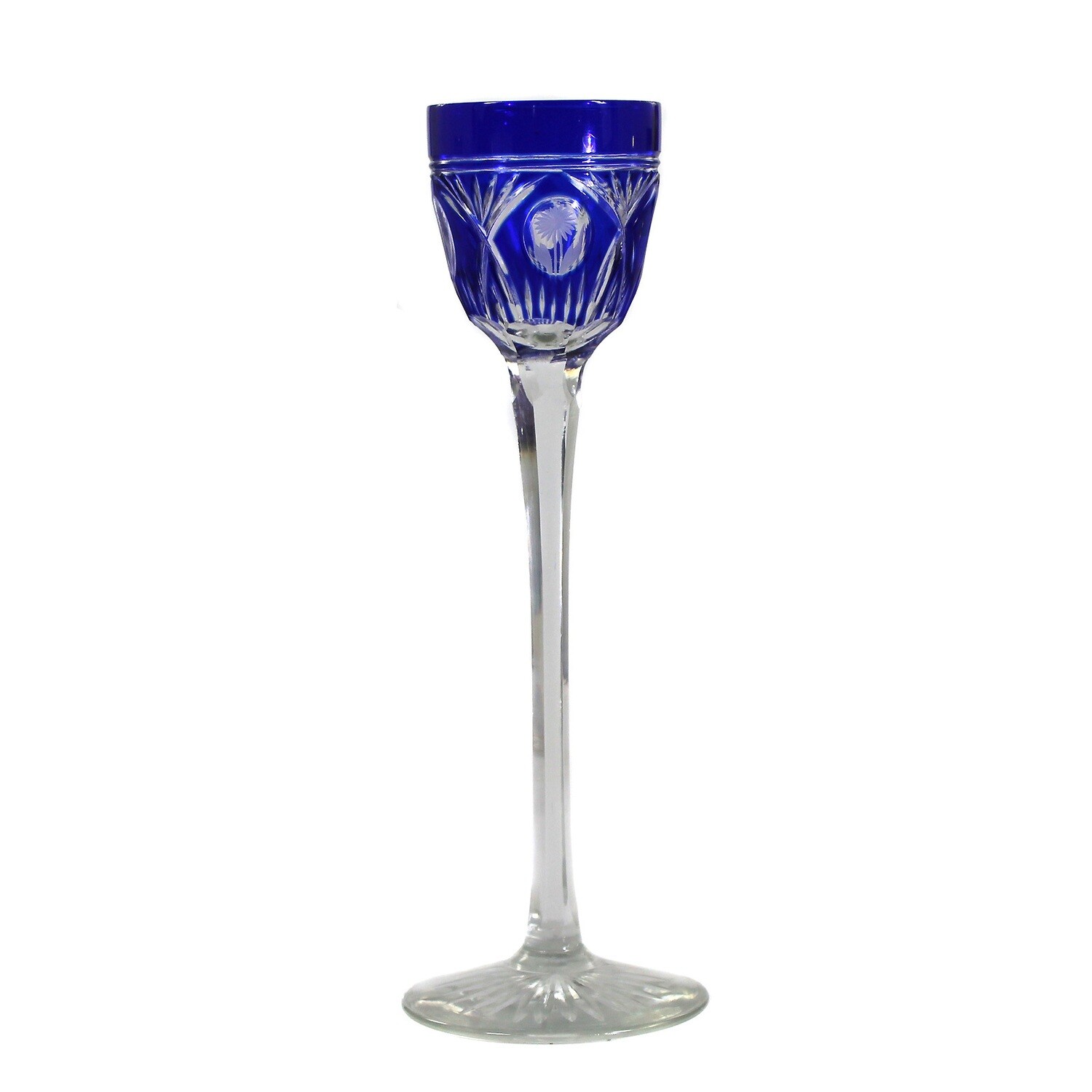 Liqueur glass / stem glass with cobalt blue overlay, Jean Beck, by Poschinger