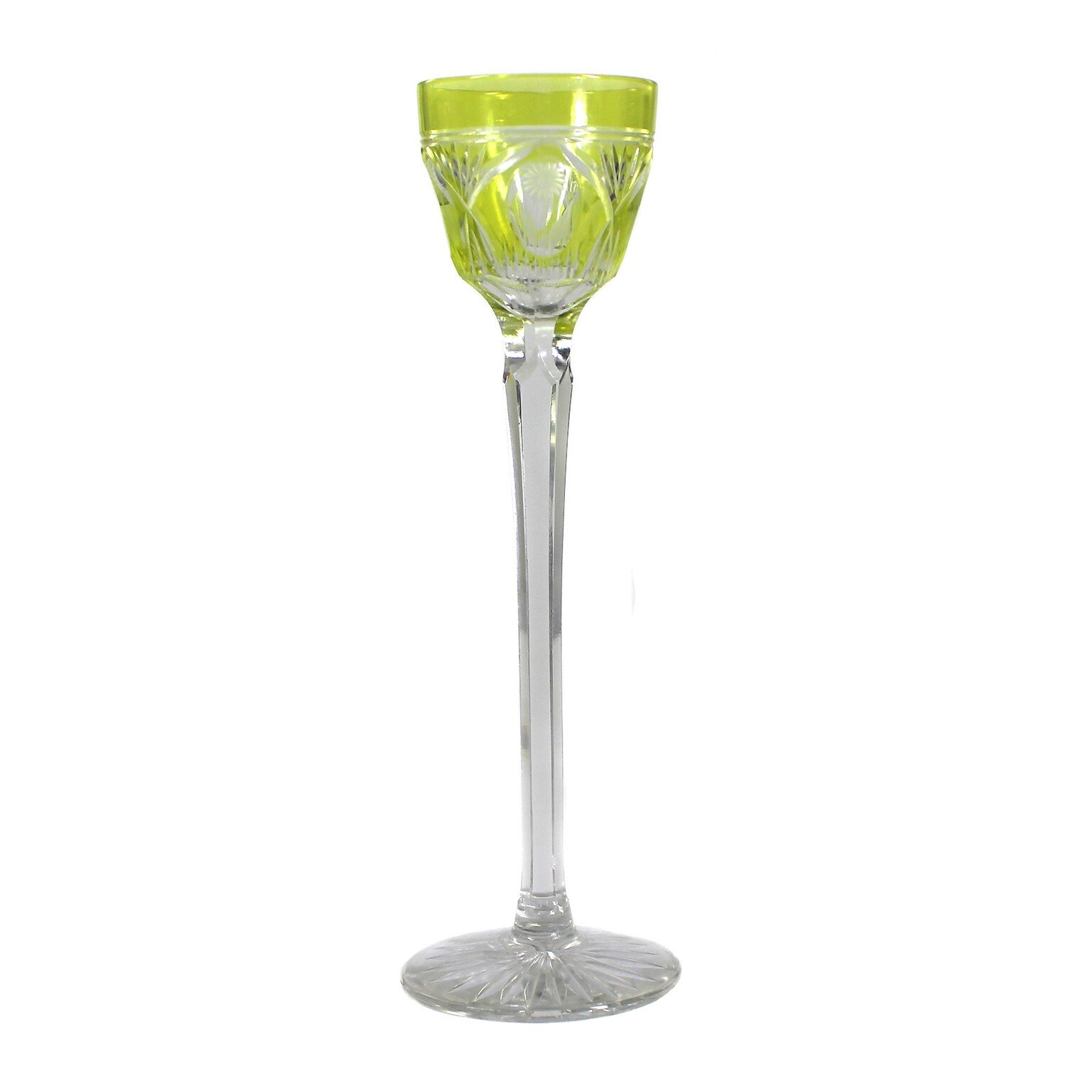 Liqueur glass / stem glass with yellow-green overlay, Jean Beck, by Poschinger