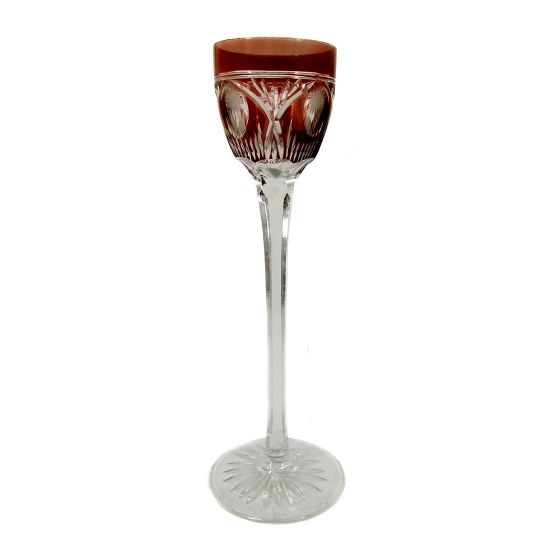 Liqueur glass / stem glass with topaz-colored overlay, Jean Beck, by Poschinger