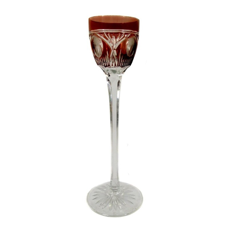 Liqueur glass / stem glass with topaz-colored overlay, Jean Beck, by Poschinger