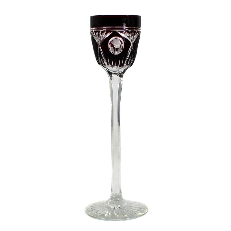 Liqueur glass / stem glass with copper ruby overlay, Jean Beck, by Poschinger