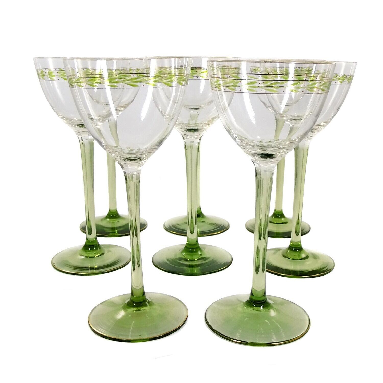1st of 8. Stem glass with transparent painting, Regenhütte around 1910