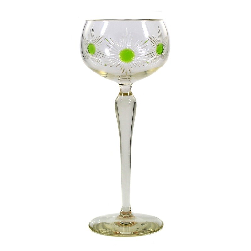Stem glass with melted green dots, Wilhelm Steigerwald Regenhütte