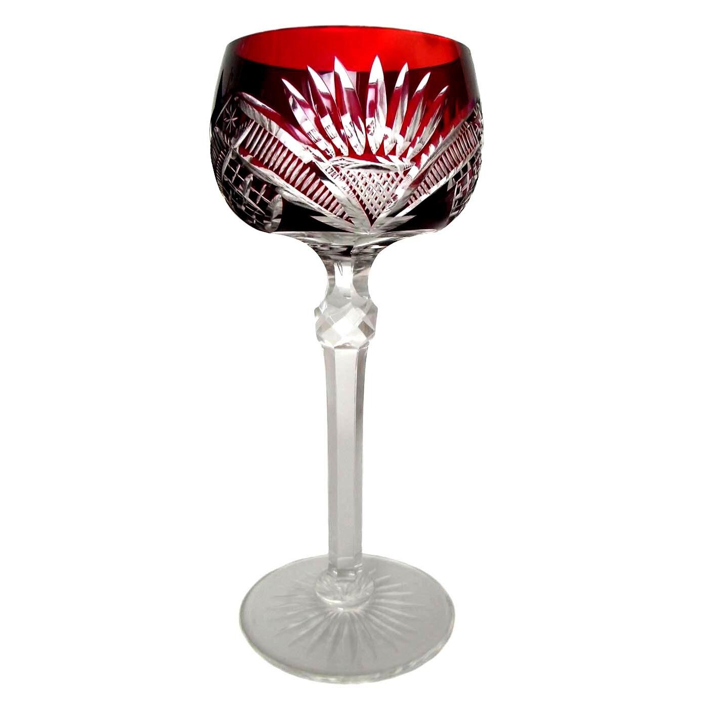 Overlay Roman with ruby-colored cup and decorative cut decoration, rain hut around 1920