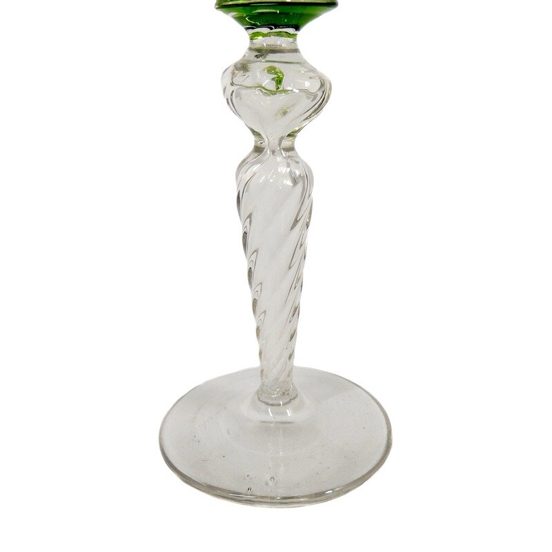 Stem glass with a light green bowl and twisted hollow shaft, rain hut around 1910