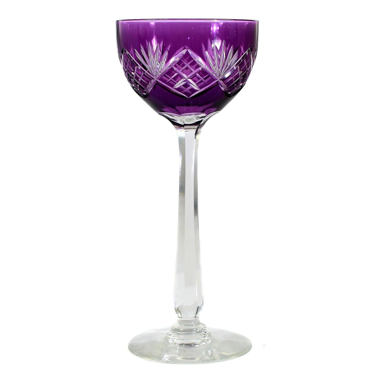 Stem glass with purple cup and decorative cut decoration, rain hut around 1915-25
