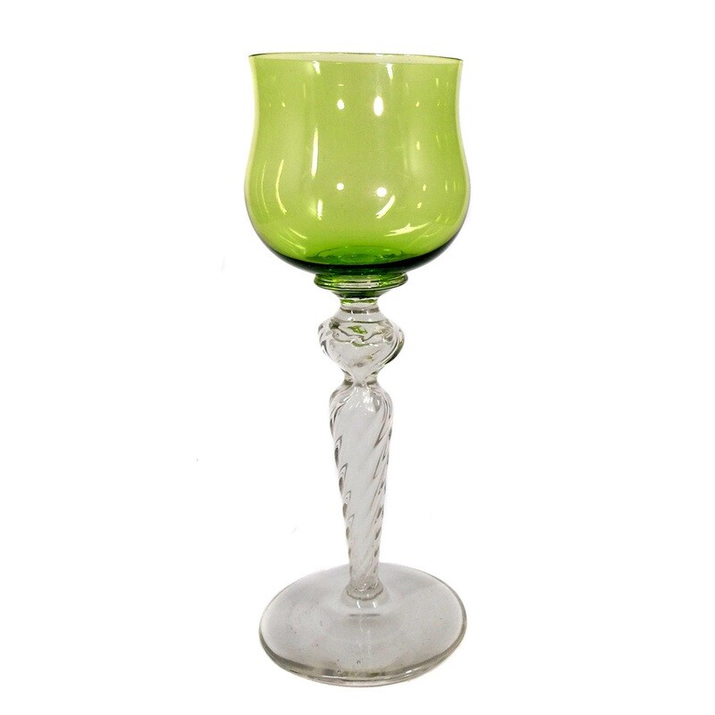 Stem glass with a light green bowl and twisted hollow shaft, rain hut around 1910