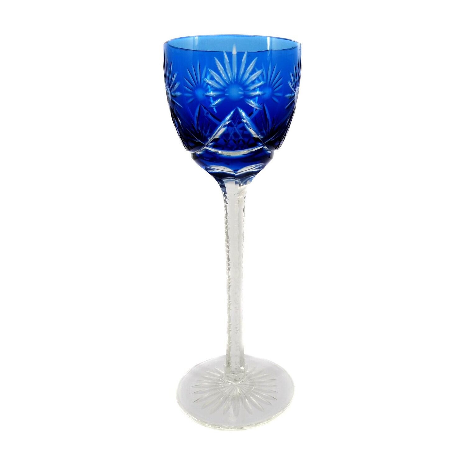 Stem glass with cobalt blue bowl &amp; decorative cut decoration, Spiegelau around 1930
