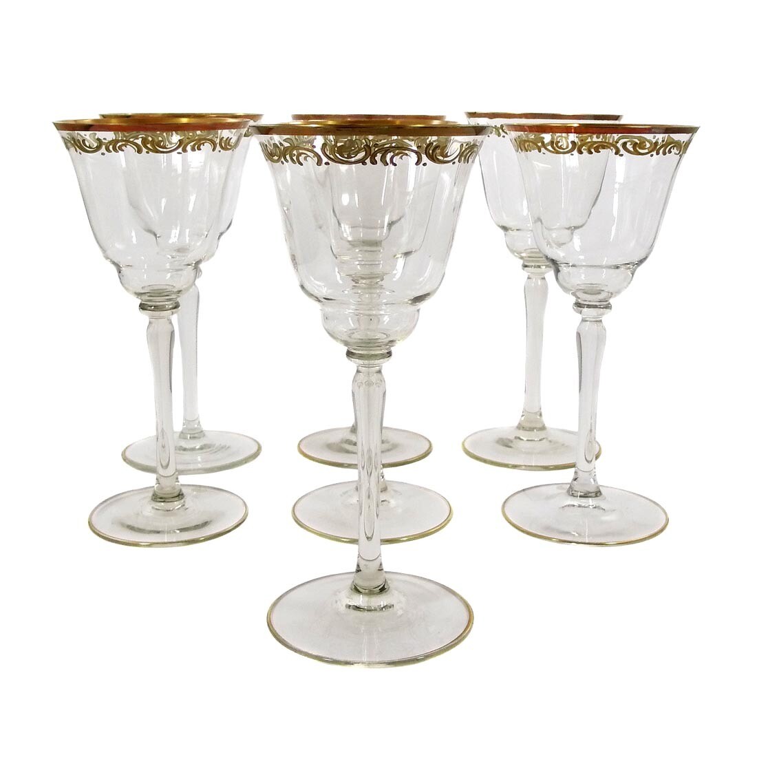 1st of 7. Red wine glass with relief gold application, Glashütte Spiegelau around 1920-30