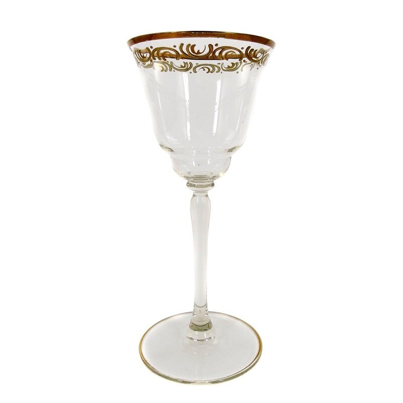 1st of 7. Red wine glass with relief gold application, Glashütte Spiegelau around 1920-30