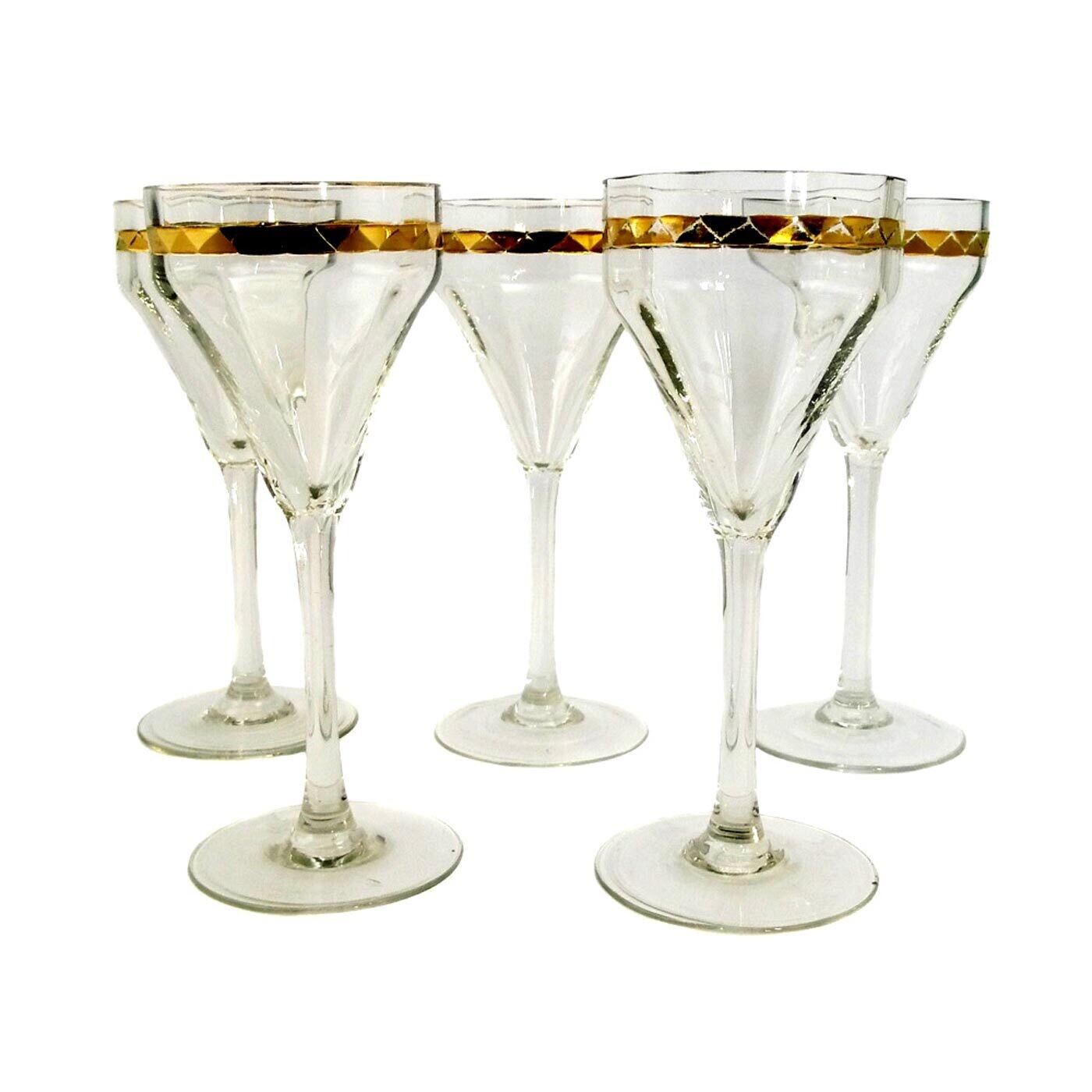5 stem glasses with surrounding gold-plated decoration, Spiegelau glass factory around 1930
