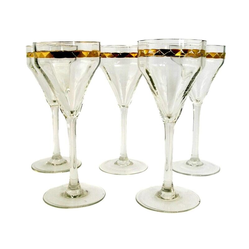 5 stem glasses with surrounding gold-plated decoration, Spiegelau glass factory around 1930
