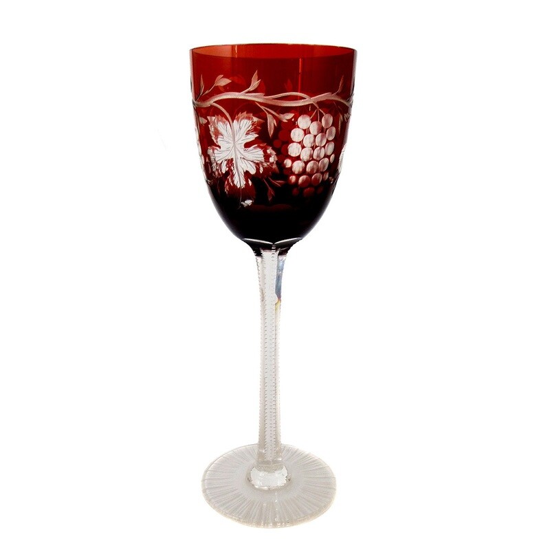 Stem glass with ruby red overlay and vine decoration, Spiegelau around 1930