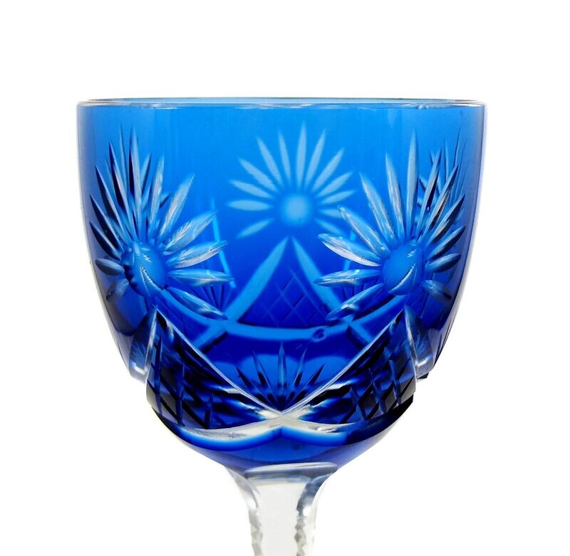 Stem glass with cobalt blue bowl &amp; decorative cut decoration, Spiegelau around 1930
