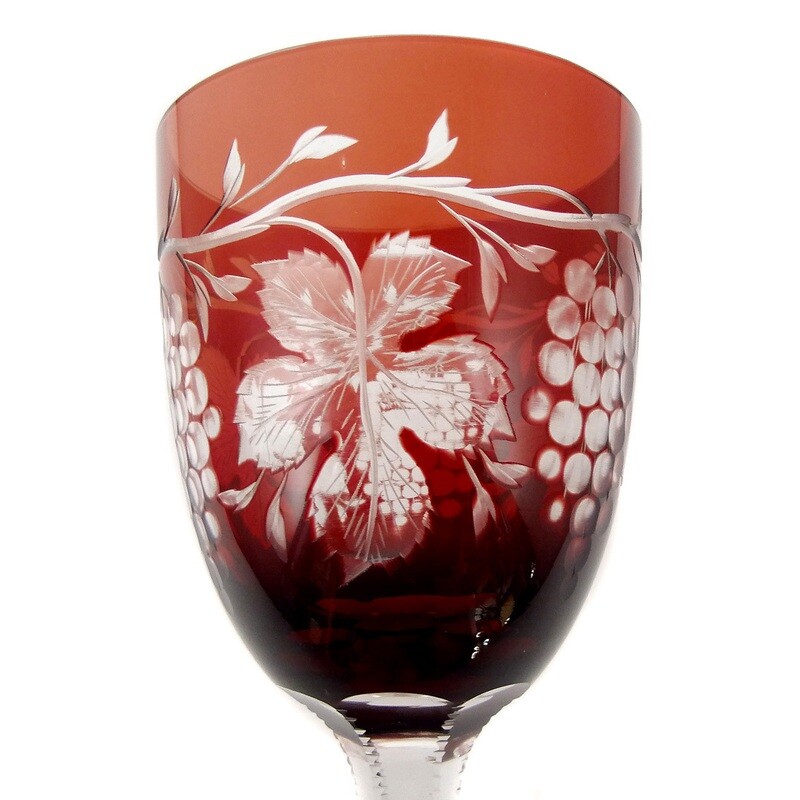 Stem glass with ruby red overlay and vine decoration, Spiegelau around 1930