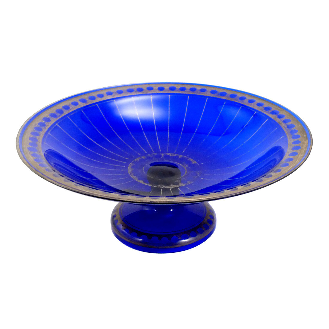Cobalt blue footed bowl with silver overlay painting, Bavarian Forest around 1920