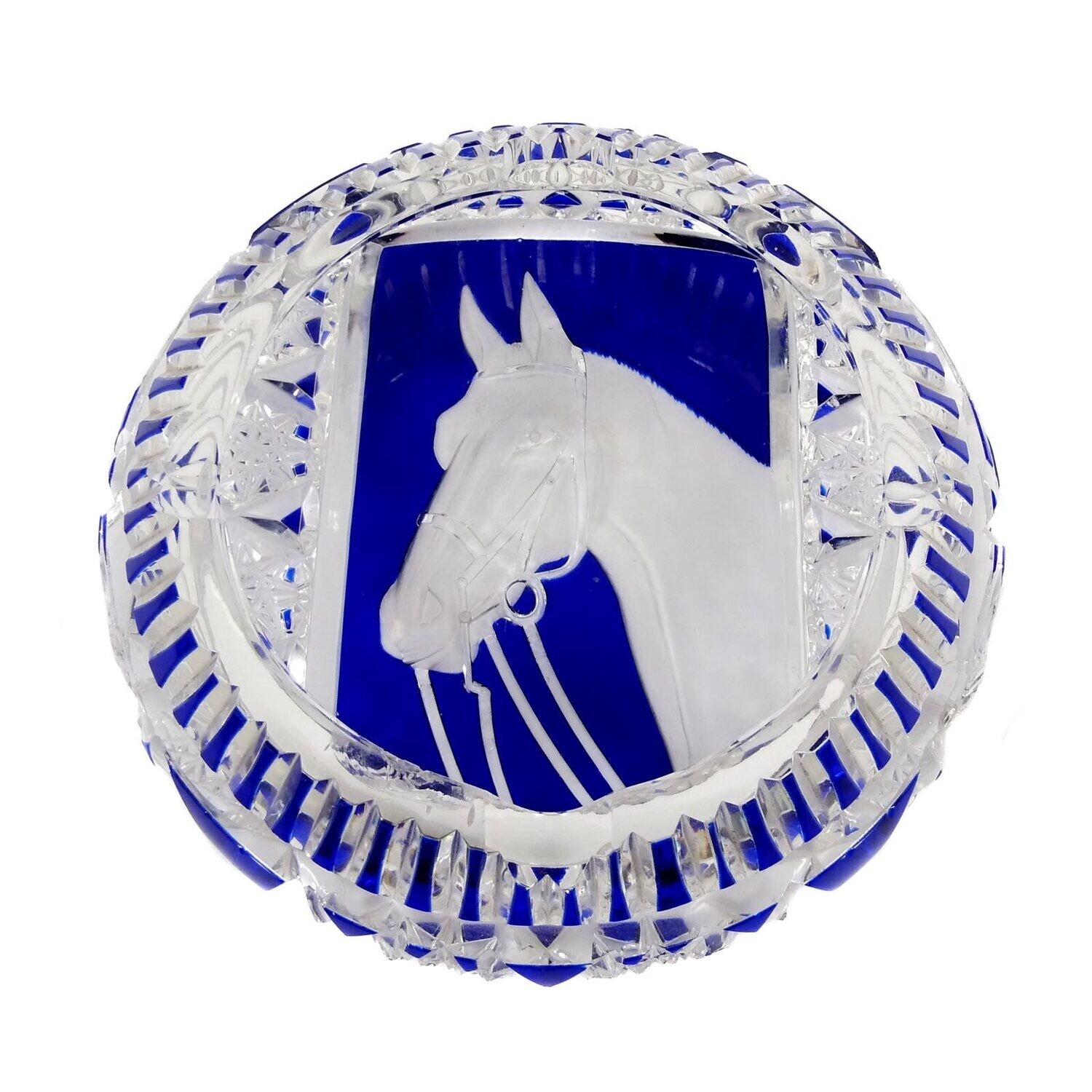 Large ashtray with overlay &amp; horse&#39;s head, Josephinenhütte around 1929