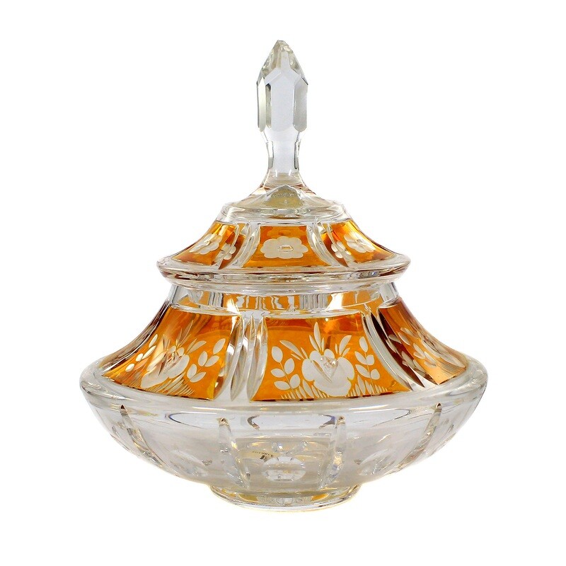 Art Deco lidded box with amber decoration, Josephinenhütte, designed by Alexander Pfohl