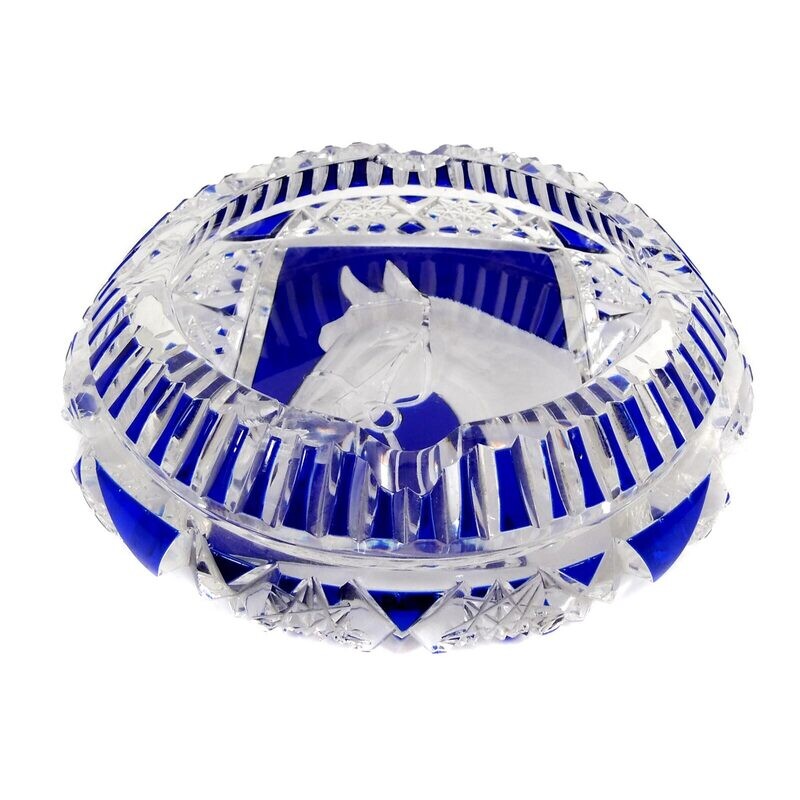 Large ashtray with overlay &amp; horse's head, Josephinenhütte around 1929