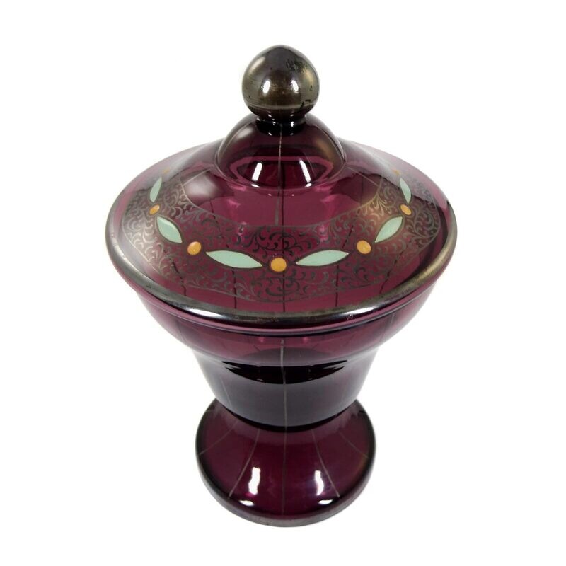 Lidded box with fine silver decoration &amp; enamel painting, Josephinenhütte, Tomby / Pfohl