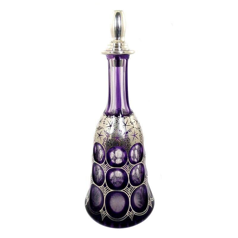 Art Deco carafe with overlay and fine silver coating, Jospehinenhütte around 1925