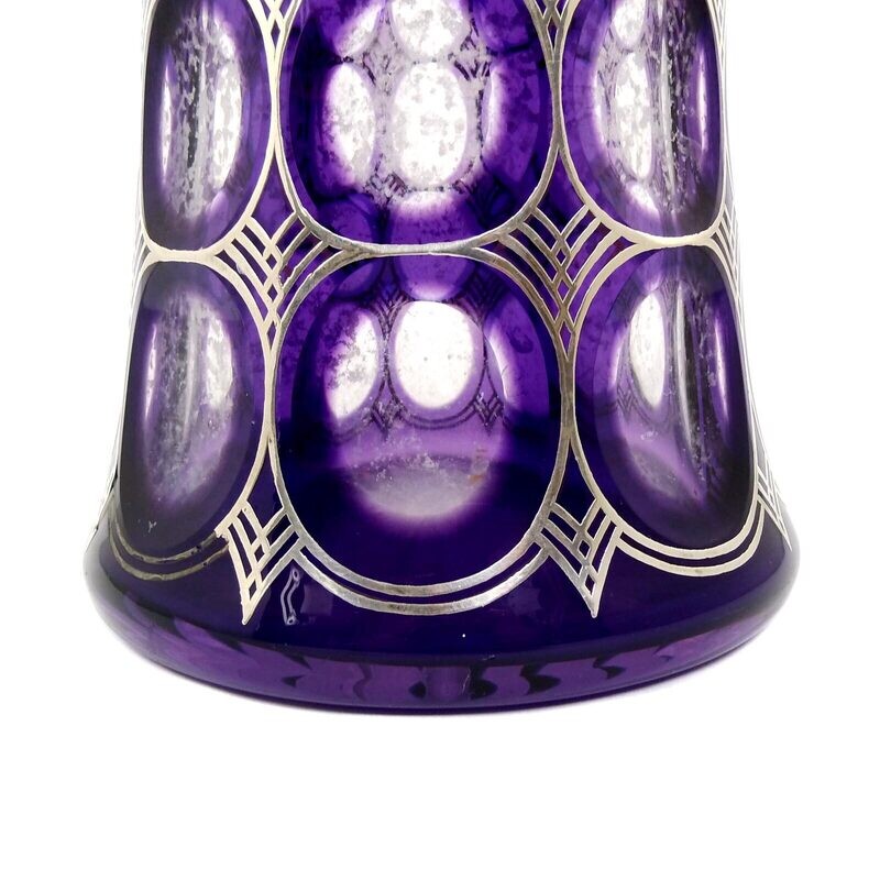Art Deco carafe with overlay and fine silver coating, Jospehinenhütte around 1925