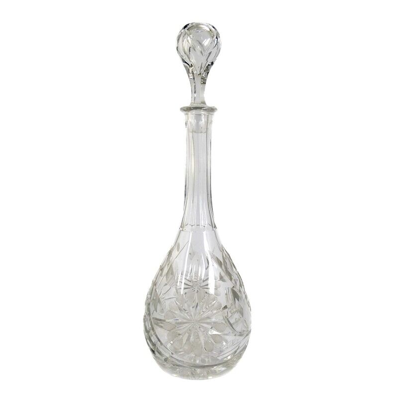 Large carafe with stopper and. Wedge cut decor, Josephinenhütte, duck. S. Haertel
