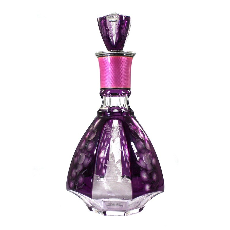 Carafe with overlay &amp; rose-colored guilloche, Josephinenhütte around 1925