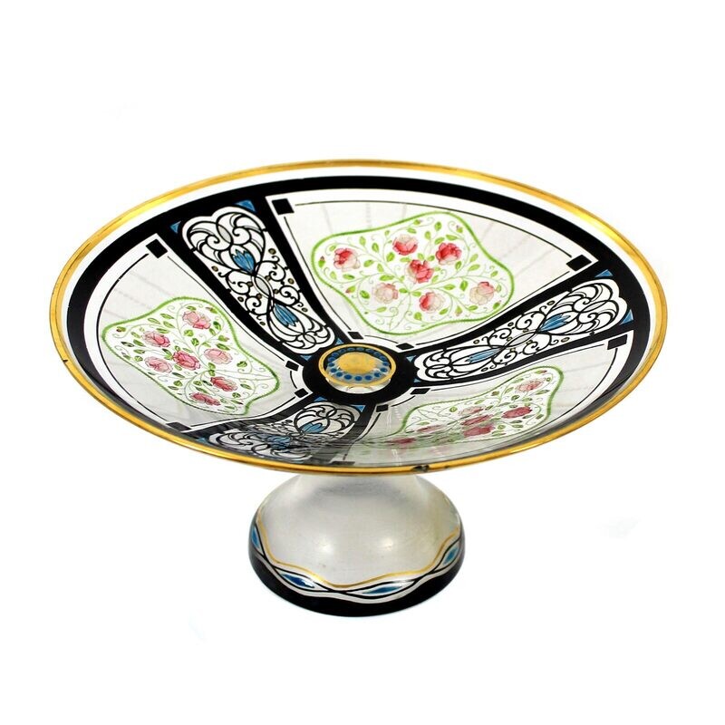 Foot bowl with gold &amp; enamel painting, F. Heckert, Lucca collection, designed honor ring