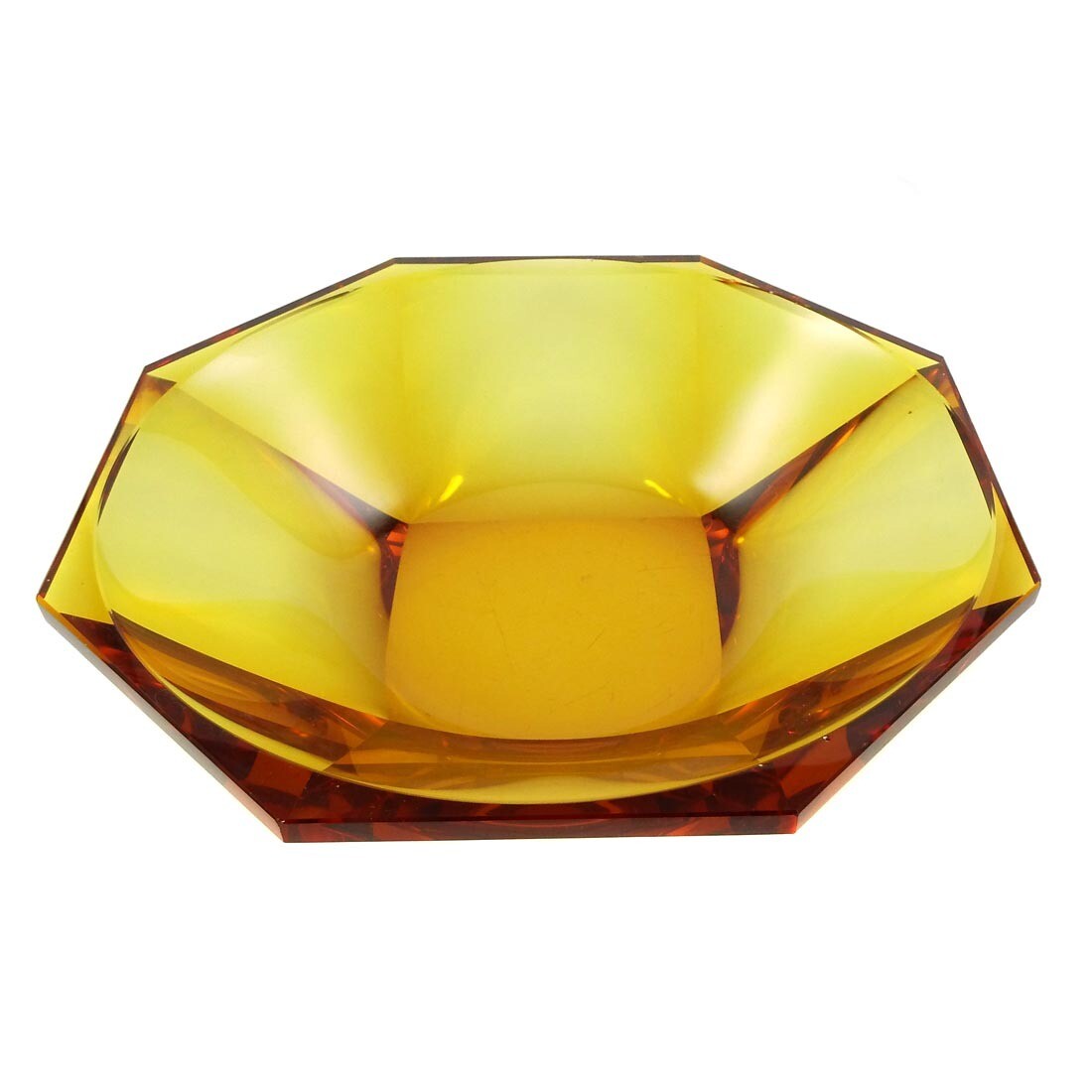 Large faceted bowl made of amber-colored glass, Josephinenhütte around 1925